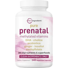Micro Ingredients Prenatal Vitamins for Women | 38-in-1 with Folate, DHA, Choline, Iron, Probiotics, Inositol, & Vitamin C, D, B Complex | No Fillers | 240 Veggie Capsules