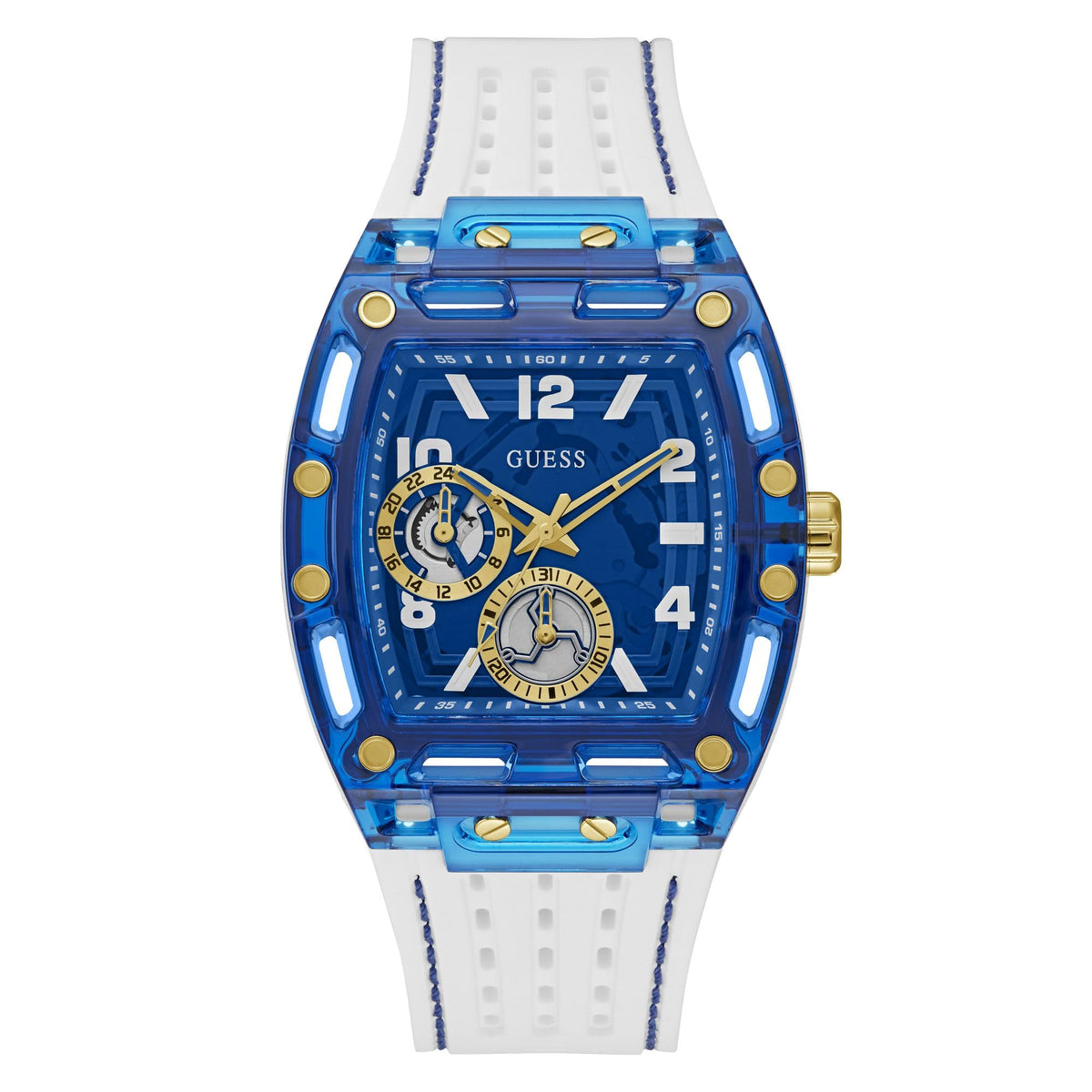 GUESS Silicone Analog Blue Dial White Strap Men's Watch-Gw0499G6