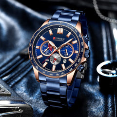 CURREN 8418 Men's Wristwatch Chronograph Waterproof Brand Luxury Sports Military - GREEN
