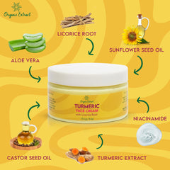 Turmeric Facial Cream - 4 fl oz / 113 g - Natural Turmeric Skin Brightening - Daily Facial Moisturizer, Fights Acne, Evens Tone, Fades Scars, Sun Damage, & Age Spot - Intense Hydration