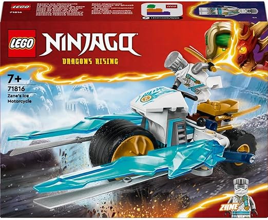 LEGO NINJAGO Zane’s Ice Motorcycle Toy for 7 Plus Year Old Boys & Girls, Dragons Rising Motorbike Set with a Zane Character Minifigure, Ninja Adventure Playset, Small Vehicle Gift for Kids 71816