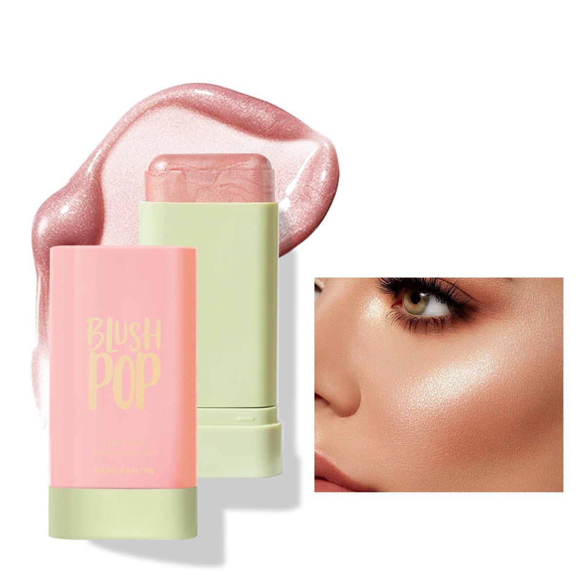 Highlighter Creamy Blush Stick, Skin-Illuminating Highlighter Makeup Stick, Suitable for Girls and Women (Shy Pink)