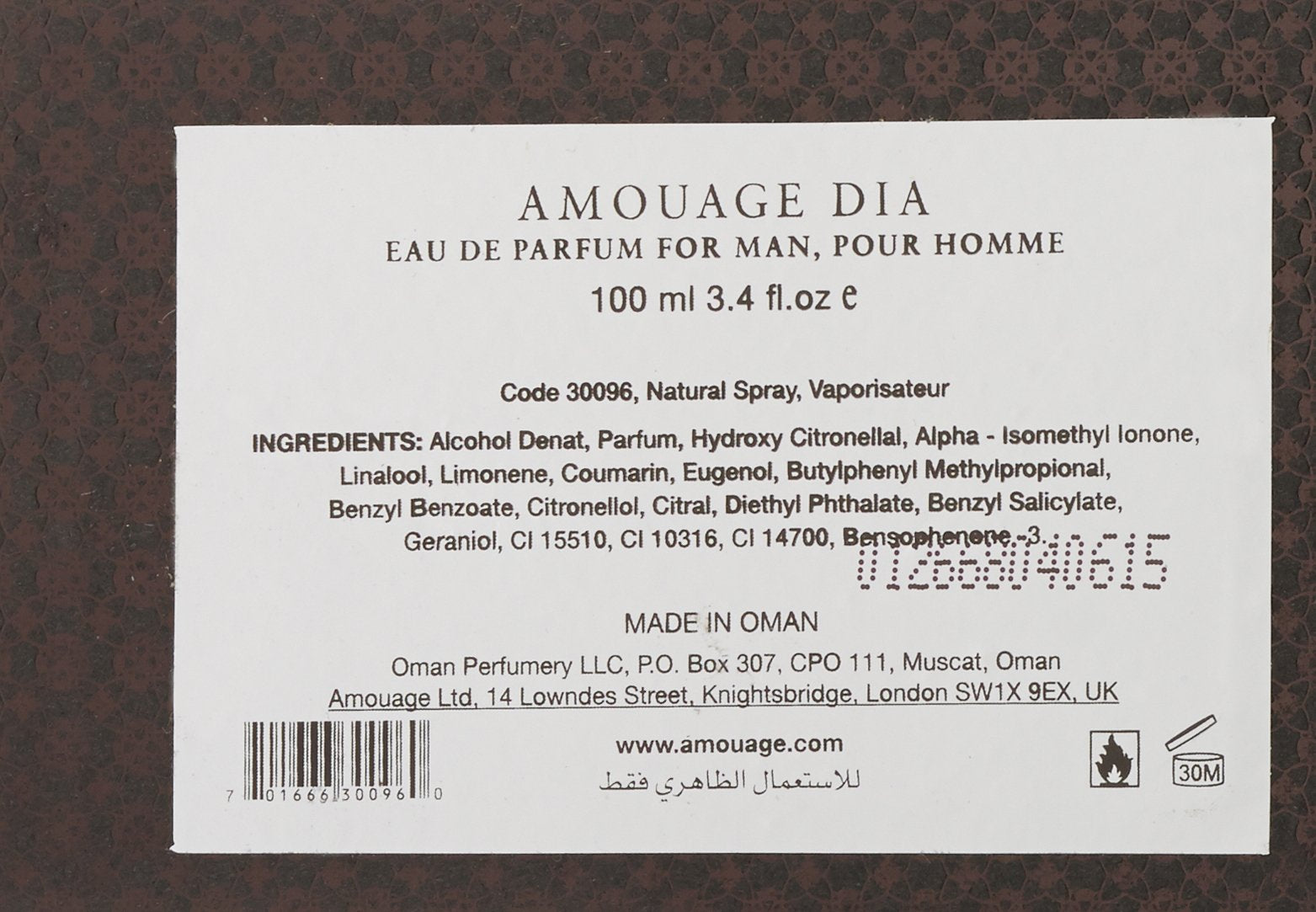 AMOUAGE Dia Pour Homme Eau De Parfum For Men, 100 ml