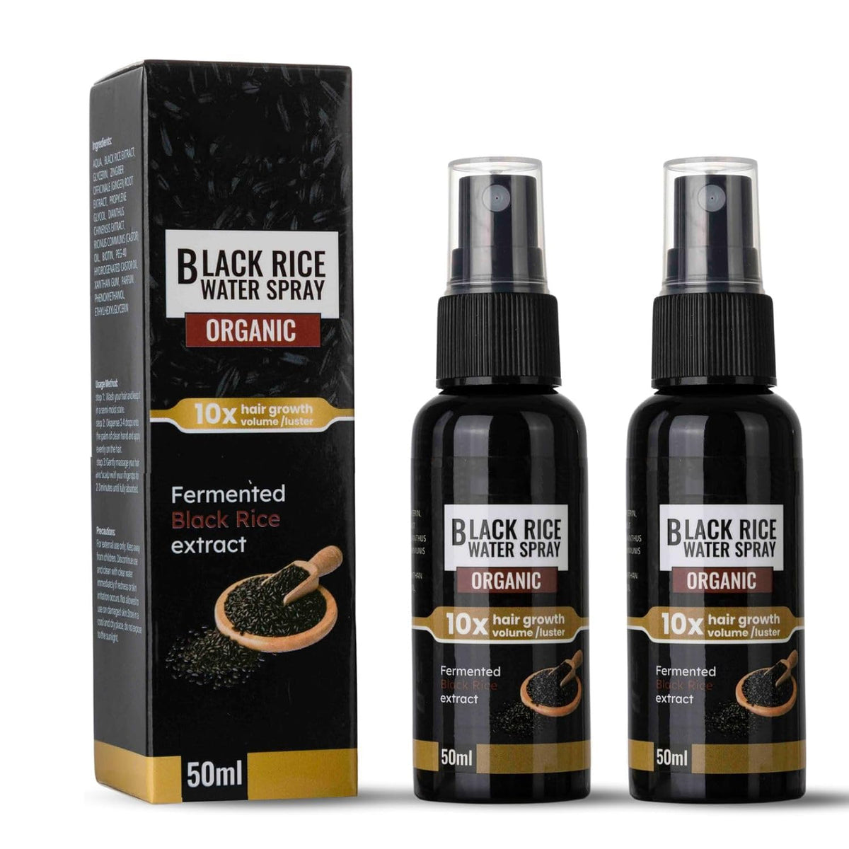 Excefore Rice Water for Hair Growth, Organic Black Rice Water Spray for Hair Loss Women and Men, Repair Damaged Dry Hair for Thicker, Longer, Fuller Hair with Castor Oil, Ginger Root Extract (3.38 Oz)