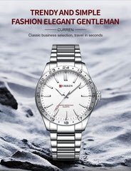 CURREN New Model CURREN Brand Light Up Dial Male Watch Simple 43mm Big Dial Stainless Steel Strap Waterproof 3ATM Men's Clock 8452 - SILVER WHITE