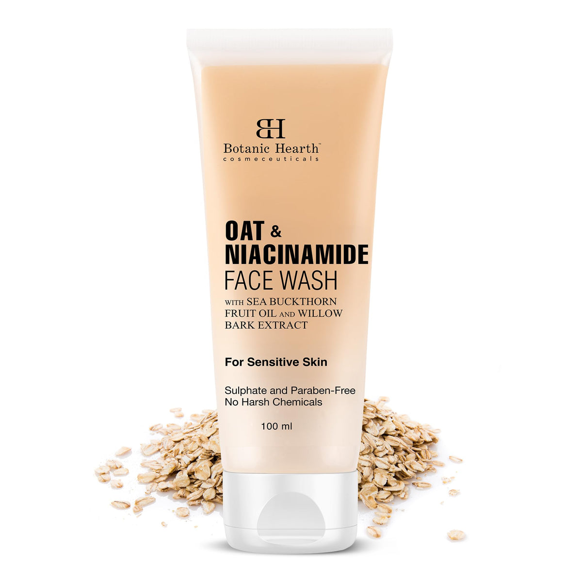 Botanic Hearth Oat & Niacinamide cleanser Face Wash Enriched with Seabuckthorn fruit oil, Willow Bark Extract | Ideal for Sensitive Skin | For Women & Men | Sulphate & Paraben Free | 100ml