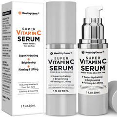 HealthyDerm Super Vitamin C Serum for Women Over 70: Niacinamide, Vitamin C, Hyaluronic Acid, Peptides, Vitamin E, Caffeine, Bakuchiol, Hydrating, Lifting, Face Wrinkle & Age Spots Reduction, 1 Ounce