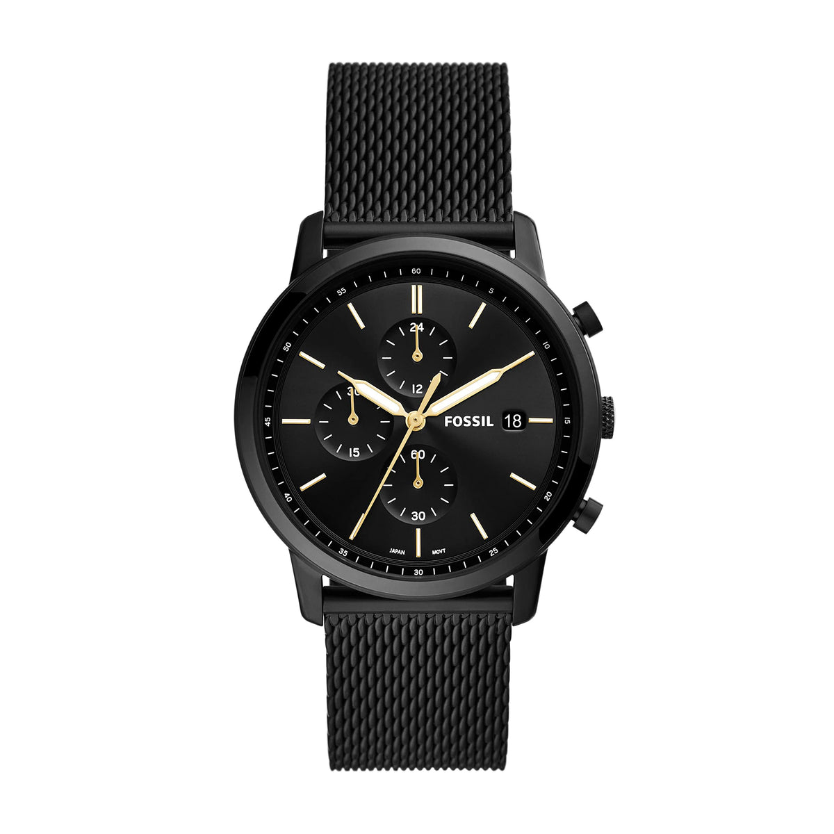 Fossil Minimalist Chronograph Black Stainless Steel Mesh Watch - FS5943