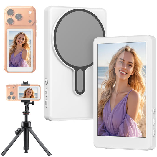 Diweit Selfie Monitor Screen Phone- Magnetic Phone Vlog Back Camera Selfie Monitor - 4k 30fps Display can Wirelessly Connect to Mobile Phones - Selfie Screen Compatible with iPhone & Android