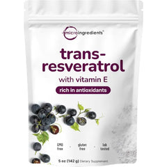 Micro Ingredients Pure Trans-Resveratrol Powder with Vitamin E, 5 Ounce, 2 in 1 Formula, Micronized Powder for Better Absorption, Premium Resveratrol Supplement, Super Antioxidant