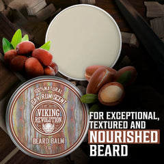 Viking Revolution Bay Rum Beard Balm - Beard Butter with Argan Oil, Beard Softener for Men with Jojoba Oil - Beard Moisturizer for Men with Beeswax - Beard Wax for Men (2oz, 1 Pack) - Mango