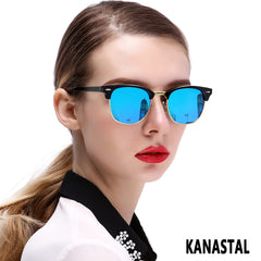 KANASTAL Polarized Horn Rimmed Sunglasses for Men and Women, Classic Half Frame Sun Glasses, Semi Rimless Shades for Womens 100% UV400 Protection Driving