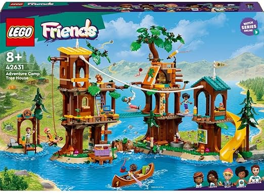 LEGO Friends Adventure Camp Tree House Set, Camping Playset Toy for 8 Plus Year Old Girls and Boys, with 5 Mini-Dolls and 5 Animal Figures, Birthday Gift Idea for Kids 42631