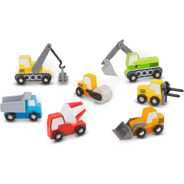 Melissa & Doug Wooden Construction Site Vehicles With Wooden Storage Tray (8 pcs) Construction Toys, Vehicle Toys, Cars For Toddlers And Kids Ages 3+