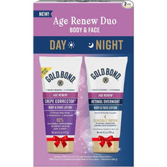 Gold Bond Age Renew Day & Night Duo Lotion Set for Body & Face, Gold Bond Crepe Corrector Lotion, Visibly Firms Skin & Gold Bond Retinol Overnight Lotion, Visibly Smooths Skin, 8.6 oz.