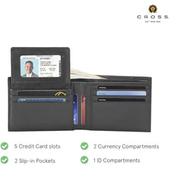 Cross Mens Leather Bifold Wallet with Removable Credit Card Case (Black)
