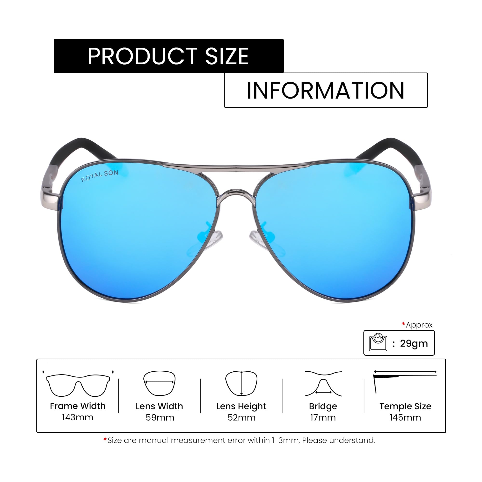 Royal Son Aviator Men Women Polarized Sunglasses for 100% UV Protection