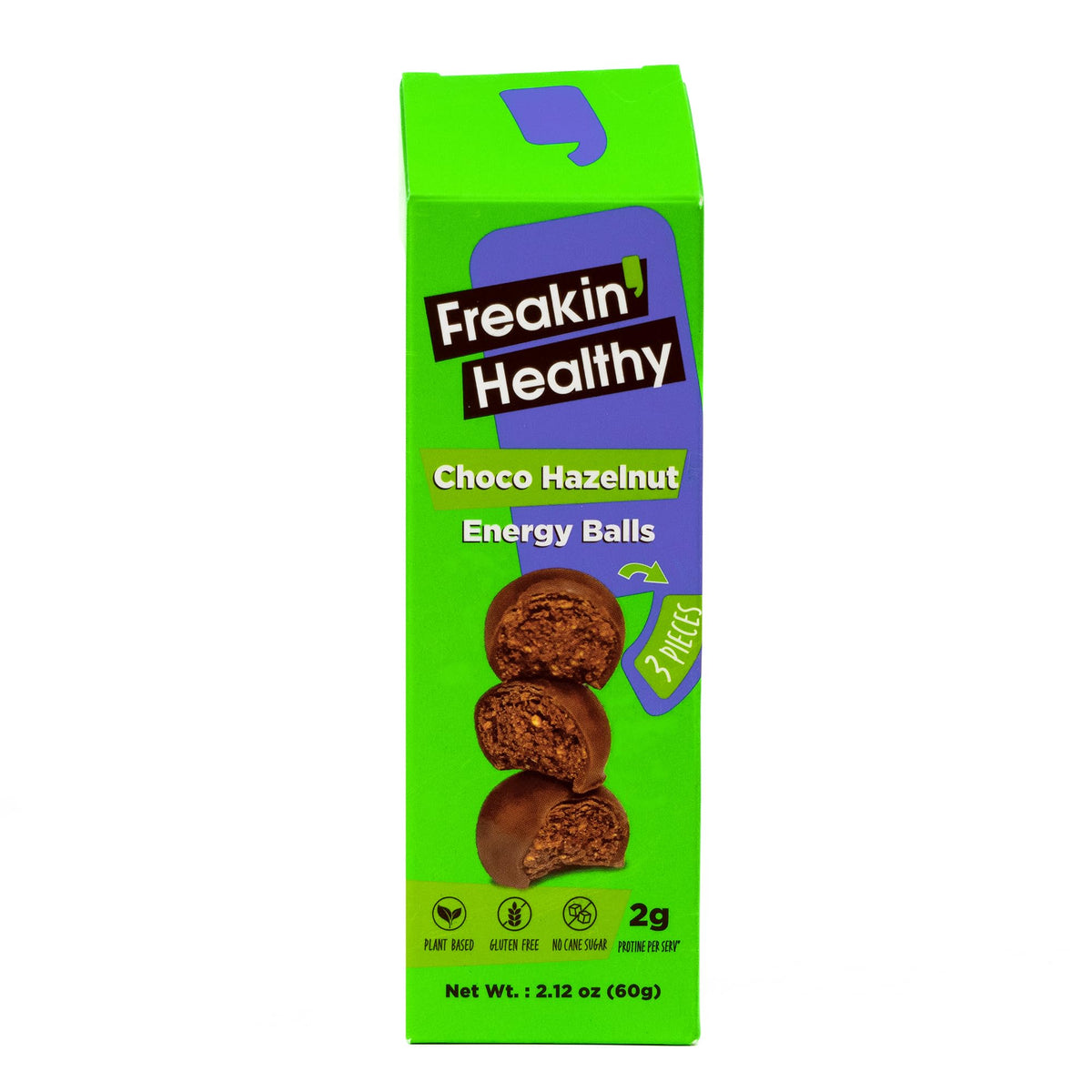 Freakin Healthy Choco Hazelnut Energy Balls – Dark Chocolate Covered, Individually Wrapped, Plant Based Snack - 60g