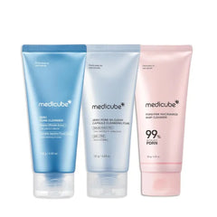 medicube Cleansing Texture Trio, Zero Foam and Zero Pore Clear Blue Capsule Facial Deep Cleanser and PDRN Marshmallow Whip Cleanser - 120g (Pack of 3)