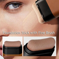 Hydrating Lightweight Foundation Stick with Brush, Matte Finish Long Lasting Foundation Stick, Hydrating Medium Full Coverage Concealer, Light and Smooth Texture, for All Skin Types, Natural