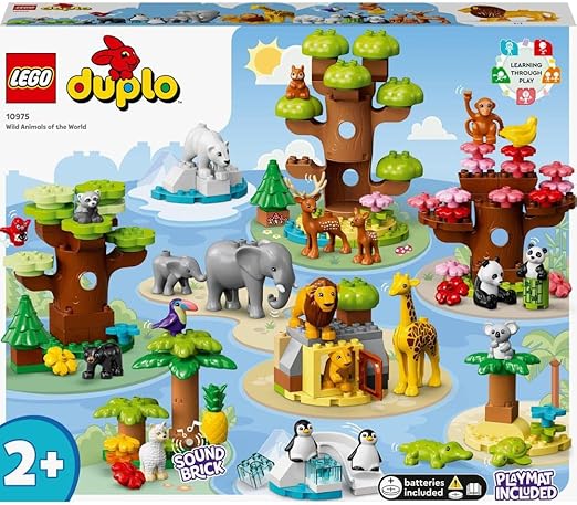 LEGO DUPLO Wild Animals of the World Toy with 22 Animal Figures, Sounds and World Map Playmat, Educational Gifts for Toddlers, Kids, Girls & Boys Aged 2-5 Year Old 10975