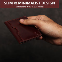 FOXHACKLE RFID Bifold Leather Wallet, Slim Minimalist Card Holder for Men & Women - Cherry