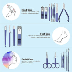 byBBstore GStorm Nail Clipper Set and Facial Care Kit, 18 in 1 Blue, Professional Grooming Set for Men and Women, with Stylish and Elegant, Luxurious Travel Case, Nail Clippers, Manicure Pedicure Kit