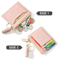 Minimalist Small Leather Card Holder Pocket Wallet Womens Coin Purse Handbag (Z-Pink)