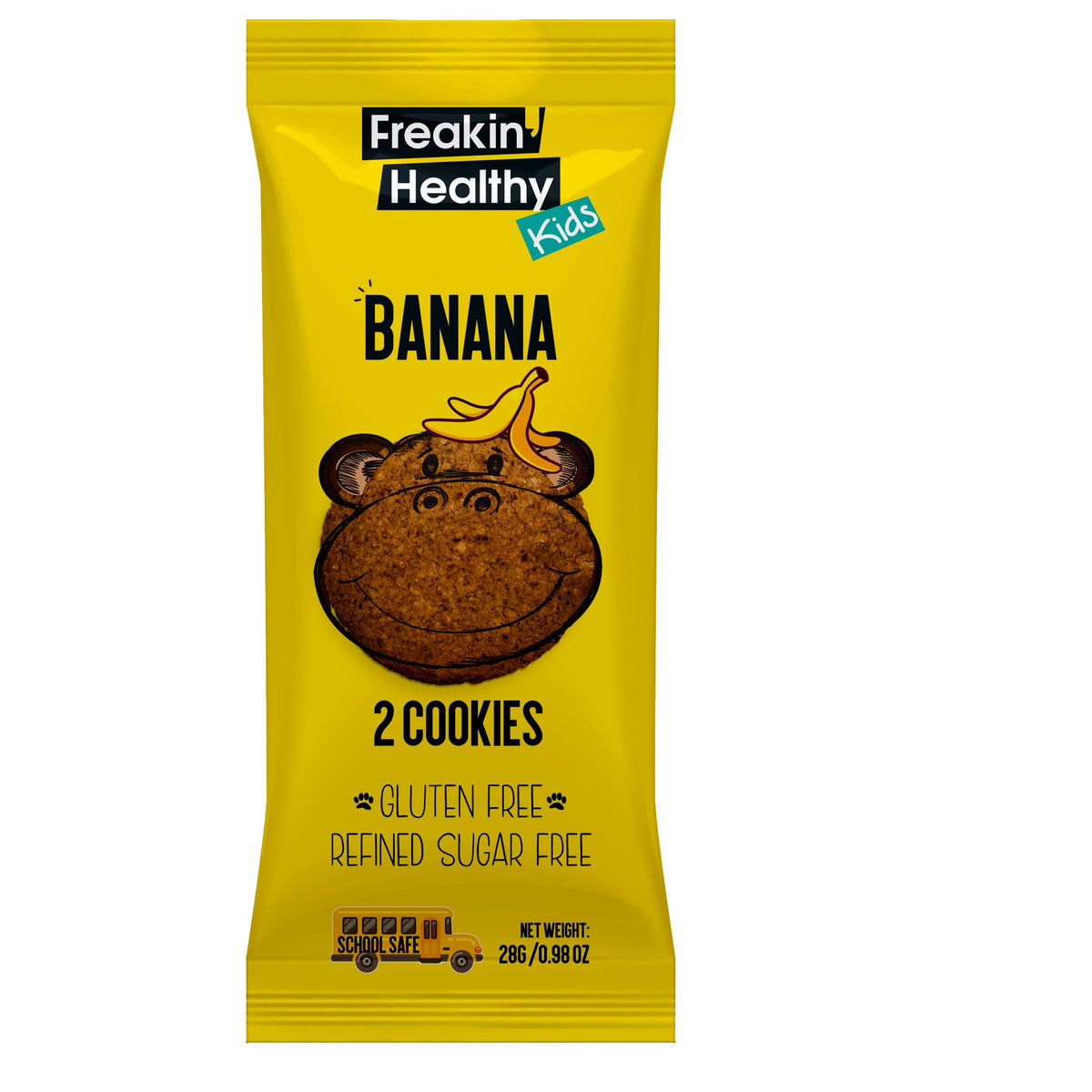 Freakin Healthy Banana Cookies 28g – 2 Soft-Baked Biscuits, Made with Real Bananas, Plant Based Kids Snacks, Launch box friendly treat