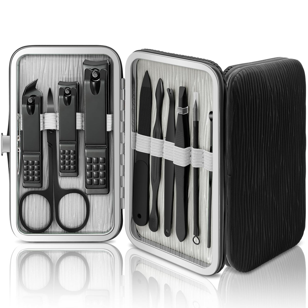 GraGra Manicure Set, Professional Manicure Pedicure Kit,10 in 1 Nail Clipper Set Kit Grooming Kit, Professional Mens Grooming Kits, Nail Care Tools with Luxurious Travel Leather Case