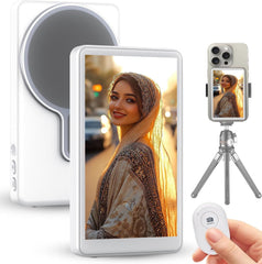 Oasisgalore Magnetic Phone Camera Selfie Monitor Screen, Rear Camera Monitor for Selfie Vlogging, Bluetooth Remote, 3-Level Brightness, TikTok/YouTube Live, iPhone&Android Compatible, White