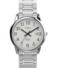 Timex Men's Easy Reader 35mm Watch – Gold-Tone Case White Dial with Gold-Tone Tapered Expansion Band - Silver-Tone/White/Silver-Tone