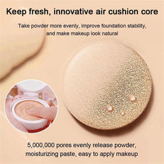 Korean Foundation Makeup, 1+2 Air Cushion BB Cream Set, CC Cream Korean, Makeup Moisturizer Foundation Full Coverage for Flawless Makeup, Even Skin Tone (lvory)