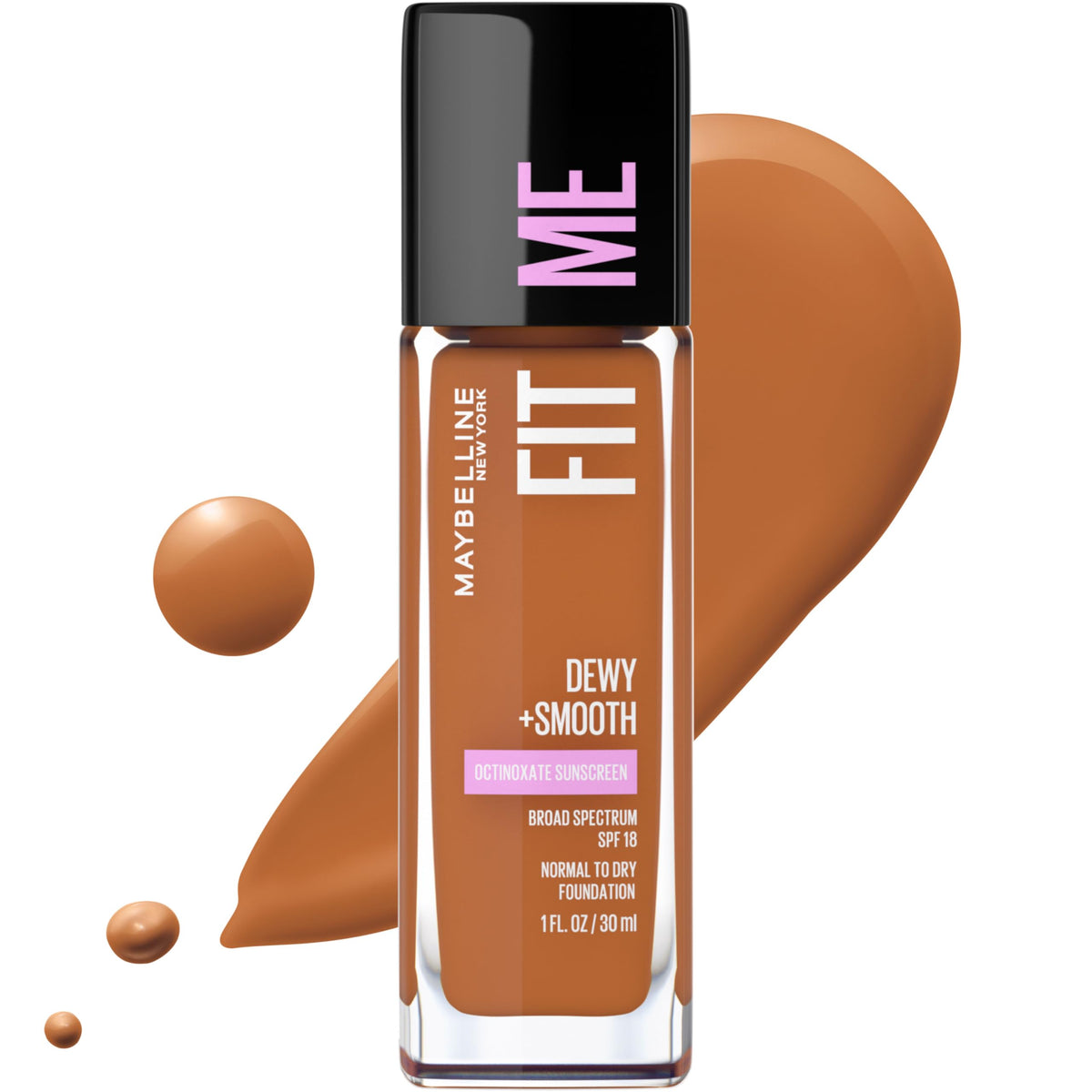 Maybelline Fit Me Dewy + Smooth SPF 18 Liquid Foundation Makeup, Mocha, 1 Count