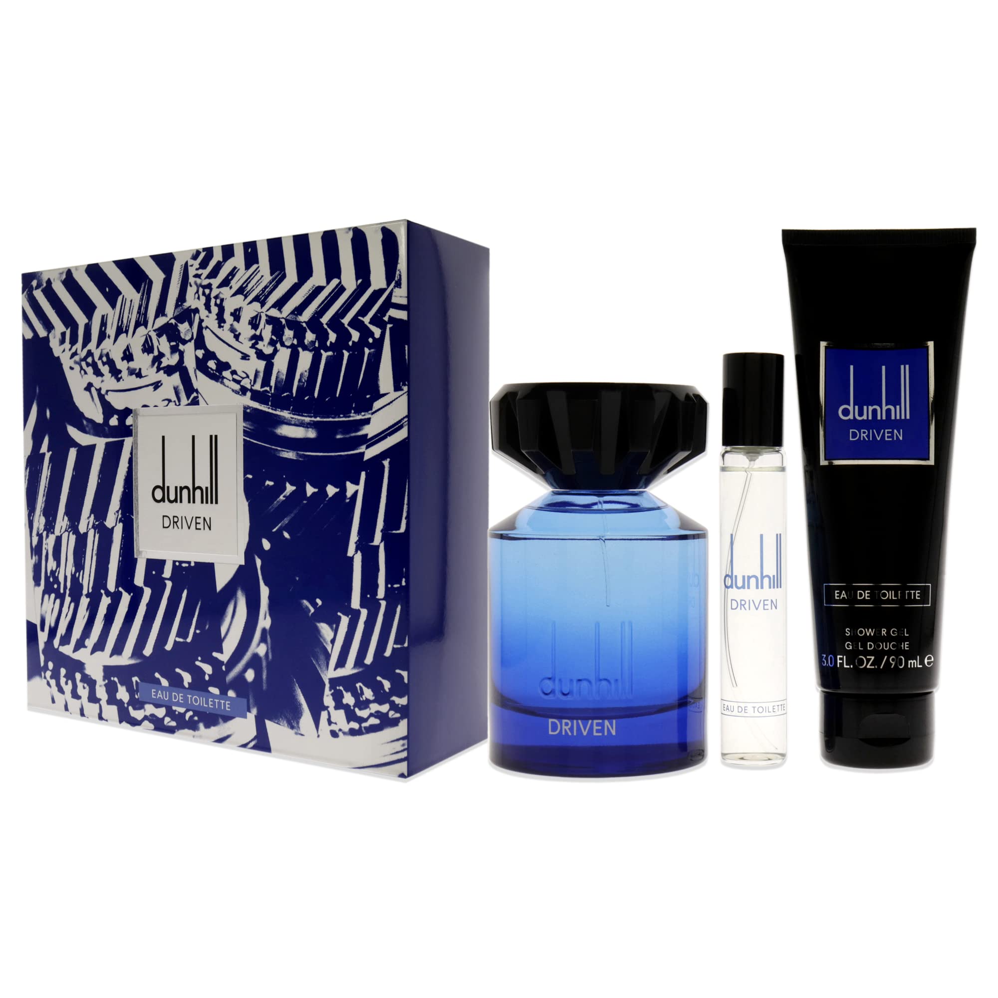 Alfred Dunhill Driven Blue 3.4oz EDT Spray, 3oz Shower Gel, 0.15ml Travel Spray Men 3 Pc Gift Set