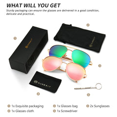 SUNGAIT Vintage Round Sunglasses for Women Men and Lightweight Oversized Aviator Sunglasses