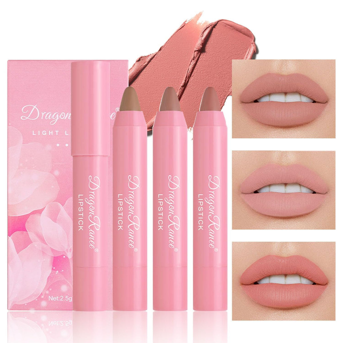 TERRIFI 3 Colors Matte Lipstick Set, Waterproof Long-Lasting Formula, Cream Finish, Non-Stick and Fade-Resistant, Natural Nude Lip Gloss Makeup for Women, Ideal Lip Care