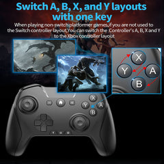 Bluetooth Controller Wireless Gamepad for Switch/Mac/PC/Phone, Remote Game Controller with Custom Programmable Button/Wake Up/Turbo/Screenshot/Gyro Axis, Type-C Rechargeable 15H Long Playtime, Black
