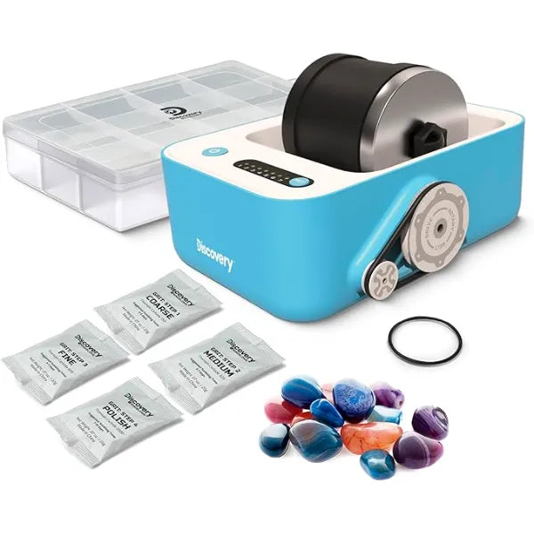 Discovery Rock Tumbler Deluxe Set Stone Polishing Kit with Rocks, 4 Grits, Gem Case STEM Science Project Kit for Kids & Beginners Cool Toy for Boys & Girls Ages 8+