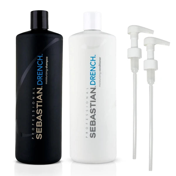 Sebastian Professional Drench Shampoo & Conditioner Duo Set | 33.8 Fl Oz Liter Bottles Prepack with Pumps Included | Intense Hydration | Deep Moisturizing for Dry, Frizzy & Chemically Treated Hair