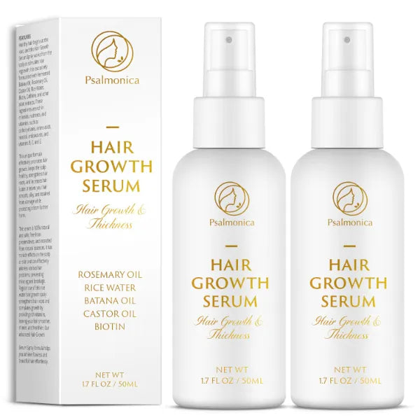 Psalmonica Hair Growth Serum: Rosemary Batana Castor Oil Rice Water Biotin Hair Oils for Hair Growth Hair Growth Thickening Product Hair Loss Treatments for Women Men 1.7 Fl Oz Pack of 2