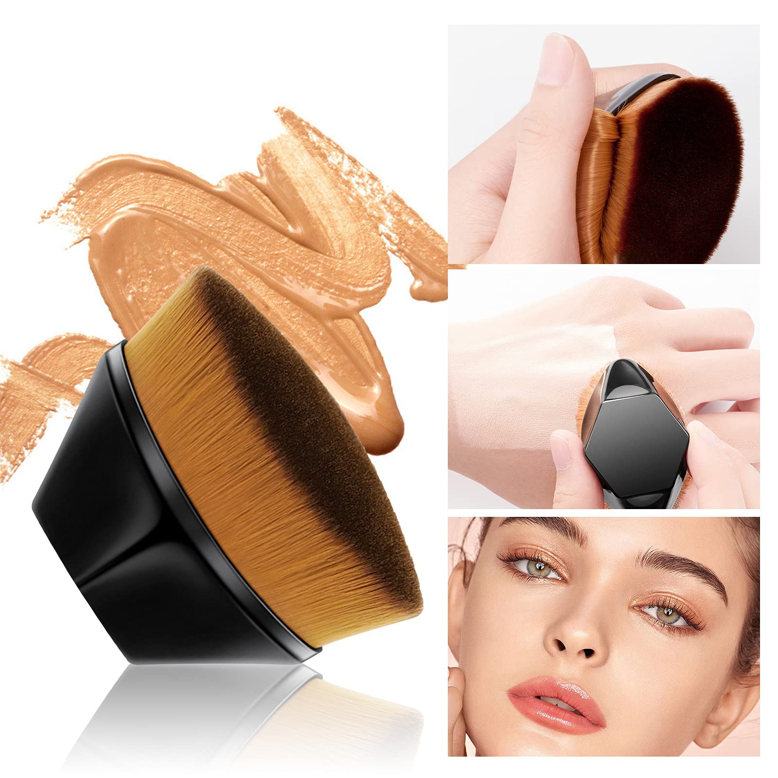 100ml Foundation Liquid Full Coverage 24HR Matte Oil Control Concealer with Makeup Face Primer&Petal-Shaped Cosmetics Brush&Makeup Sponge Blender Set (#6 Natural Beige) Liquid Foundation Set