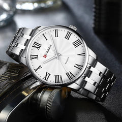 CURREN 8422 Men Quartz Watch Stainless Steel Watche Luxury Business Fashion - SILVER WHITE