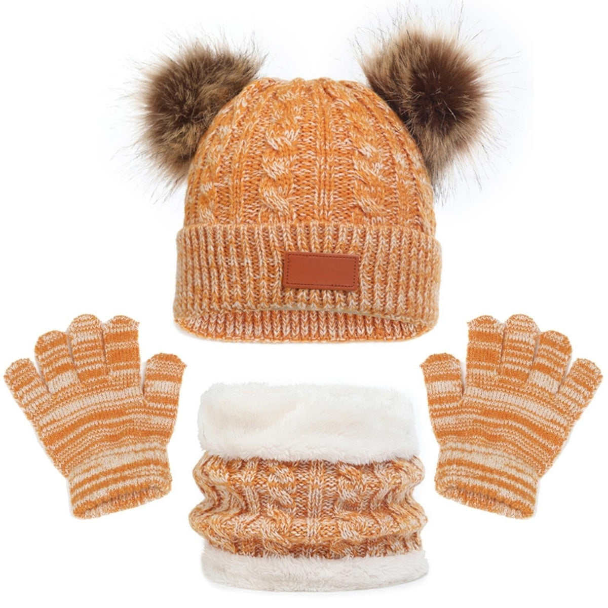 Kids Winter Hat Gloves Scarf Set for 2-6 Years Old - Warm Knit Pompom Beanie Cap Neck Warmer Gloves, Winter Warm Knitted Beanie Hat Scarf Gloves Set, Pure Plush - Yellow