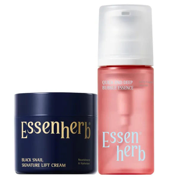 ESSENHERB Quick & Deep Bubble Serum Essence (3.28 fl oz) + ESSENHERB Black Snail Signature Lift Cream (1.69 fl oz)