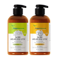 RaGaNaturals Fragrance Free and Tropical Bliss Body Lotion, Body Lotion for Women, Men, Babies and Kids - 8 fl oz