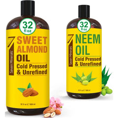Seven Minerals Pure Sweet Almond Oil & Pure Neem Oil, 32 Fl Oz Each