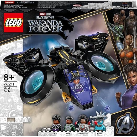 LEGO 76211 Marvel Shuri's Sunbird, Black Panther Aircraft Buildable Toy Vehicle for Kids, Wakanda Forever Set, Avengers Superheroes Gift Idea