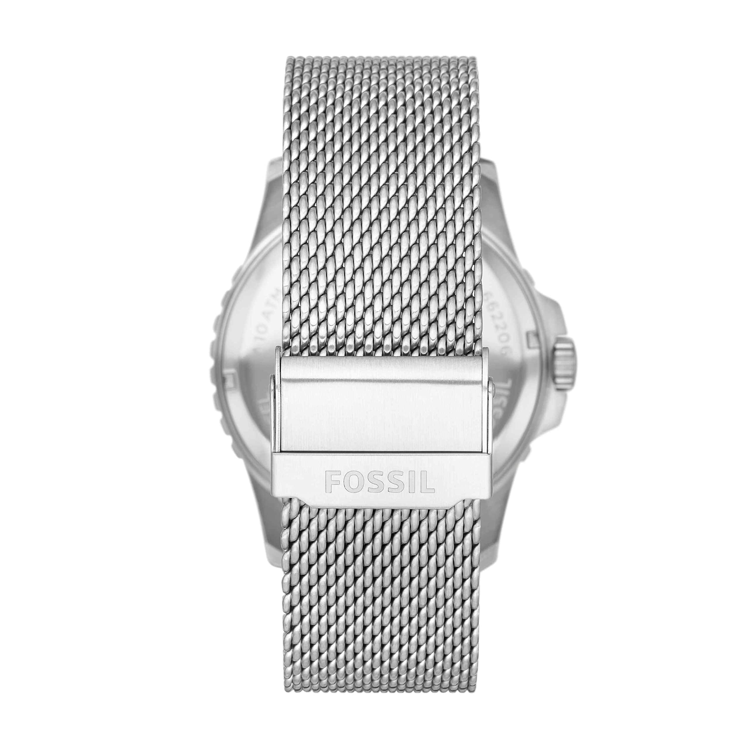 Fossil Men's Fossil Blue Quartz Stainless Steel Mesh Three-Hand Watch, Color: Silver (Model: FS5948)