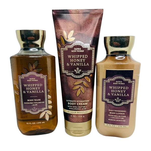 Bath & Body Works Body Whipped Honey & Vanilla Cream, Lotion and Body Gel Wash 3 Piece Set